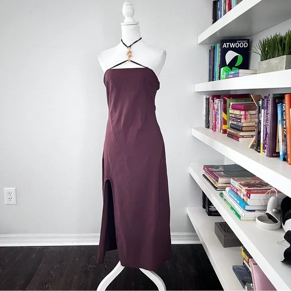 Cult Gaia Brown Castila Halterneck midi dress size large - Picture 5 of 16